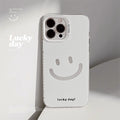 Cute Smiling Face White Phone Cases for iPhone 16 Pro Max Plus 15 14 13 12 11 Cool Minimalist Phone Covers