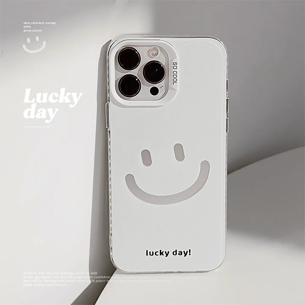Cute Smiling Face White Phone Cases for iPhone 16 Pro Max Plus 15 14 13 12 11 Cool Minimalist Phone Covers